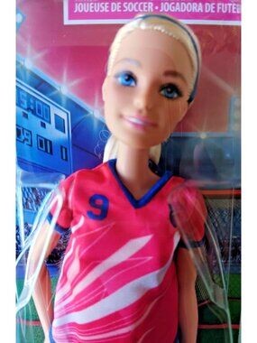 Barbie 11.5" Soccer Player #9 Blonde Doll Pink Jersey Navy Shorts  NIB NEW